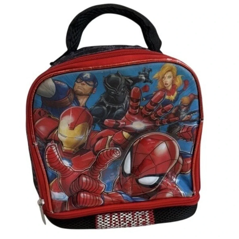 Kids Marvel Avengers Lunch Box Insulated Bag Dual Compartment Spiderman Iron Man